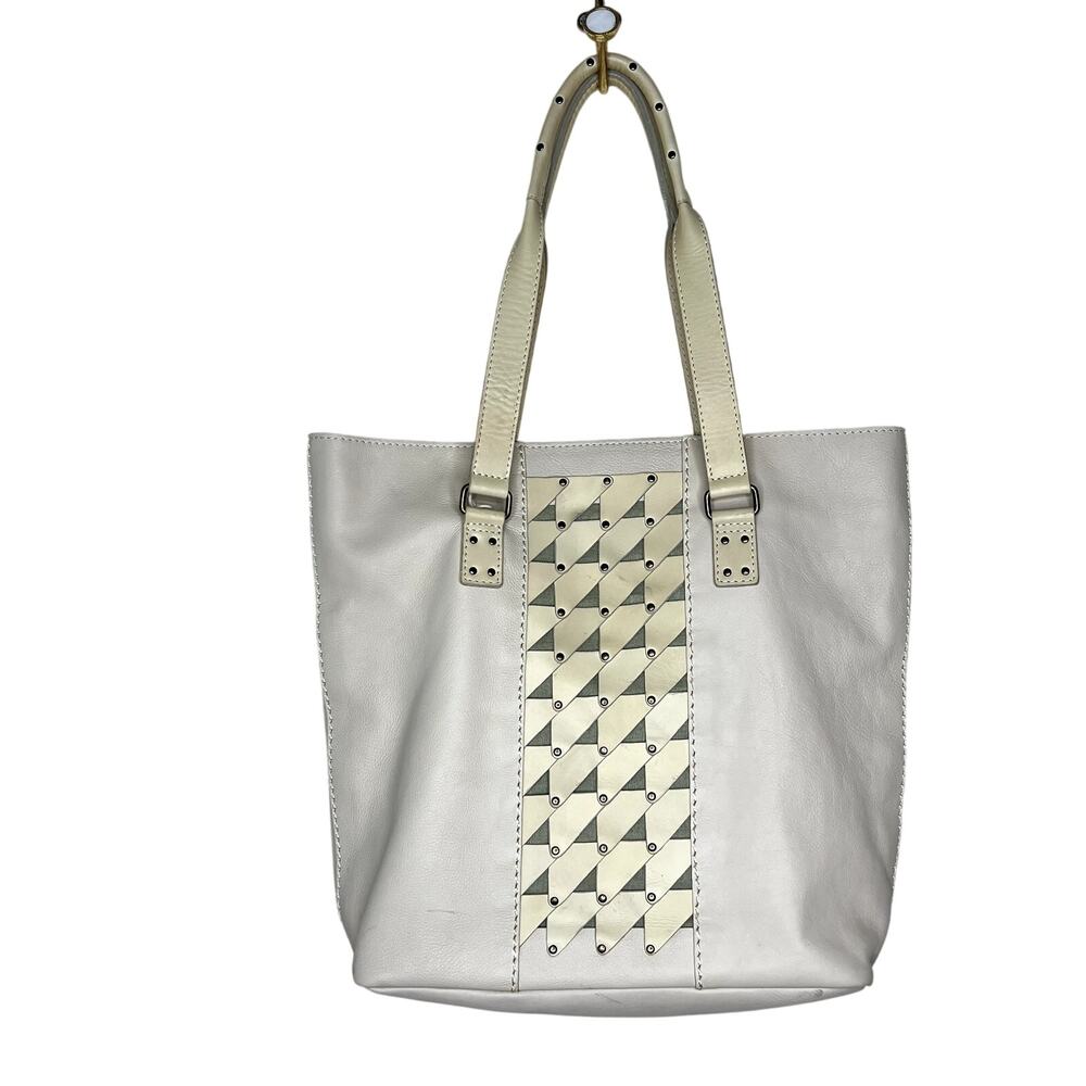 Radley London Cream Leather Tote Bag Purse Shoulder Bag Geometric Studded